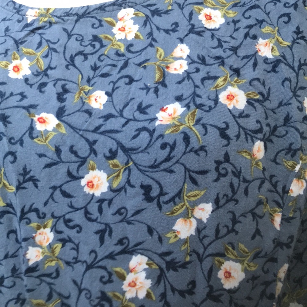 Vintage 90s Lightweight Breezy Chambray Blue and White Floral Midi Tank Sundress - Picture 2 of 5